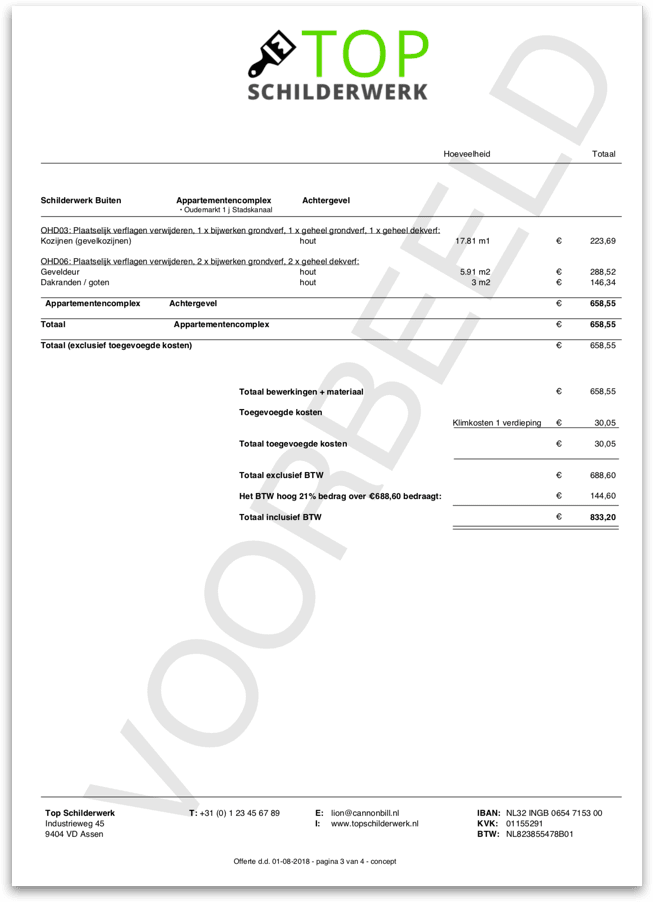 PDF van calculatie met offerte