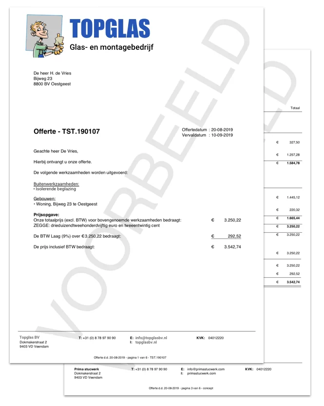 PDF van calculatie met offerte