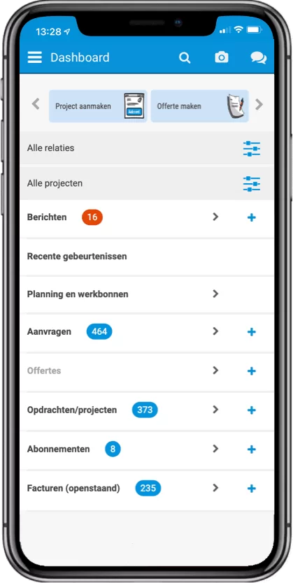 Mobiele interface van de menu balk